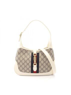 Gucci Shoulder Bag New Jackie GG Supreme 2-Way Beige White Canvas Leather Small
